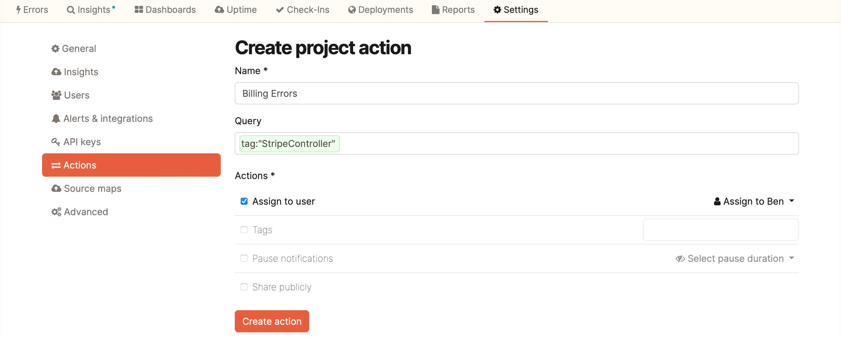 Basic Project Actions Setup