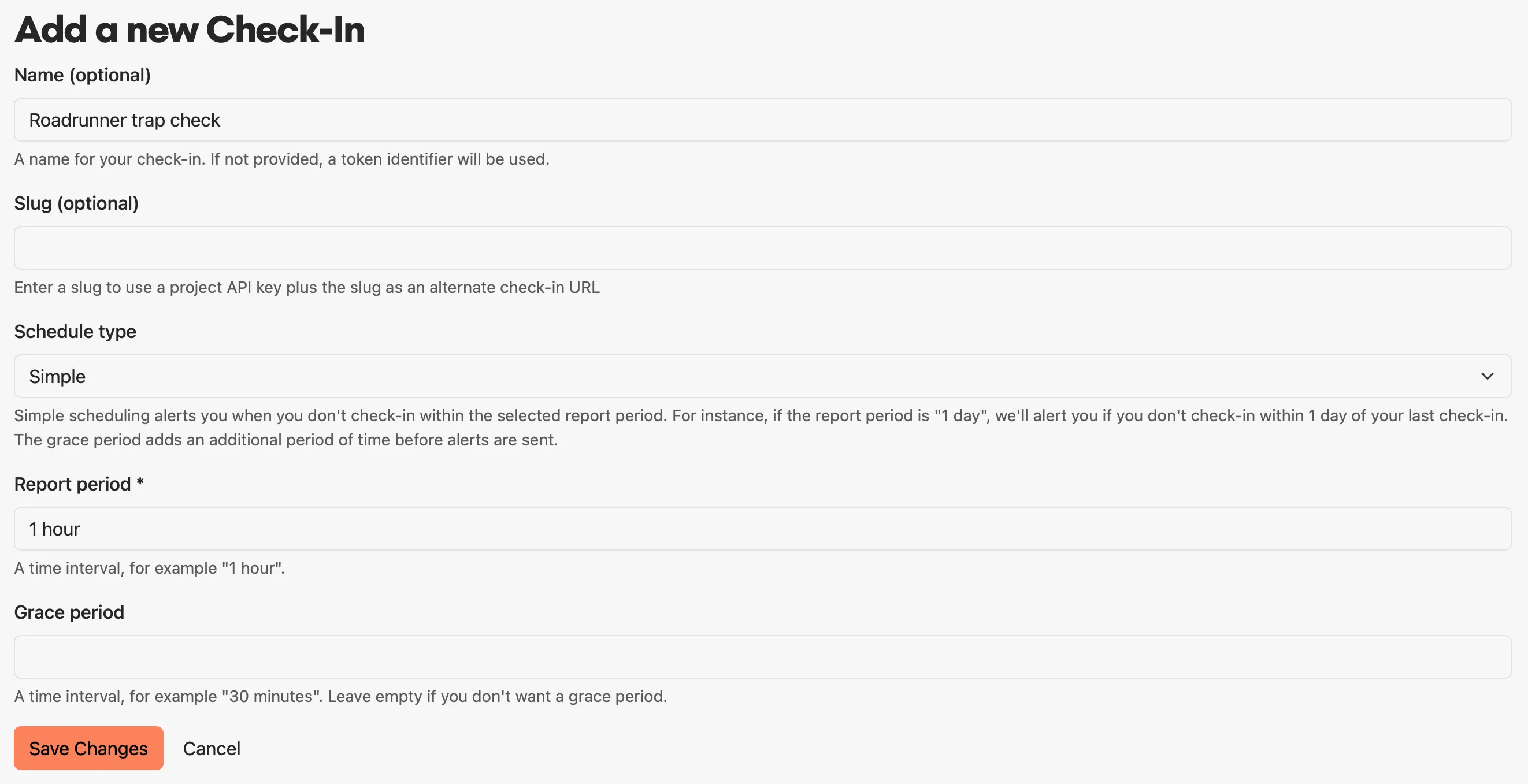 Check-in creation form