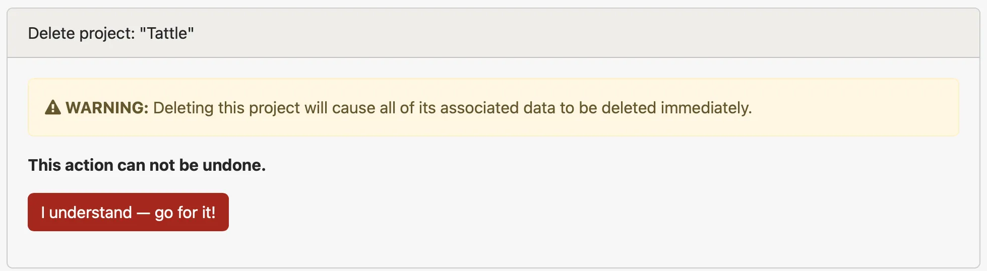 Delete project button