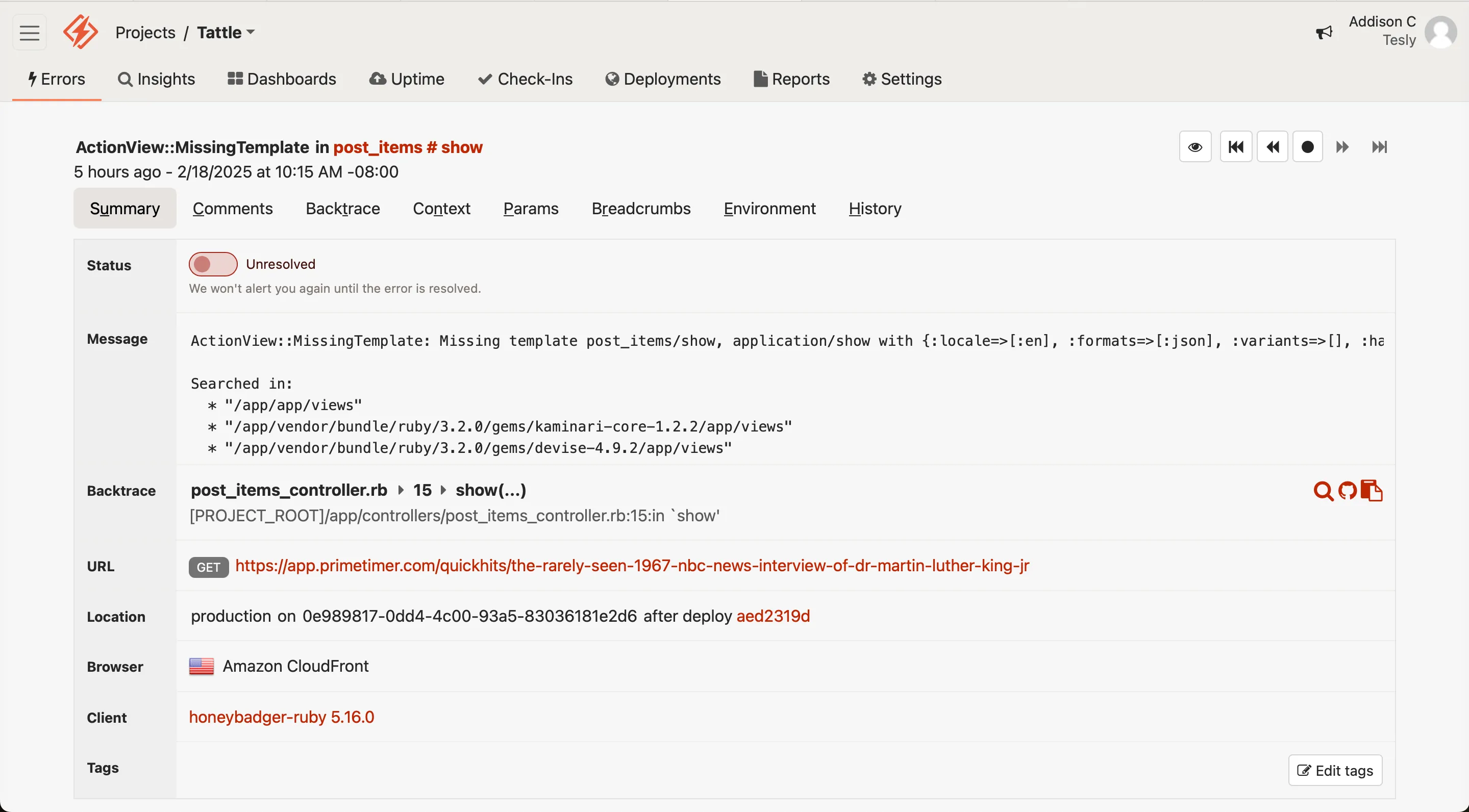 Error Detail Page Overview