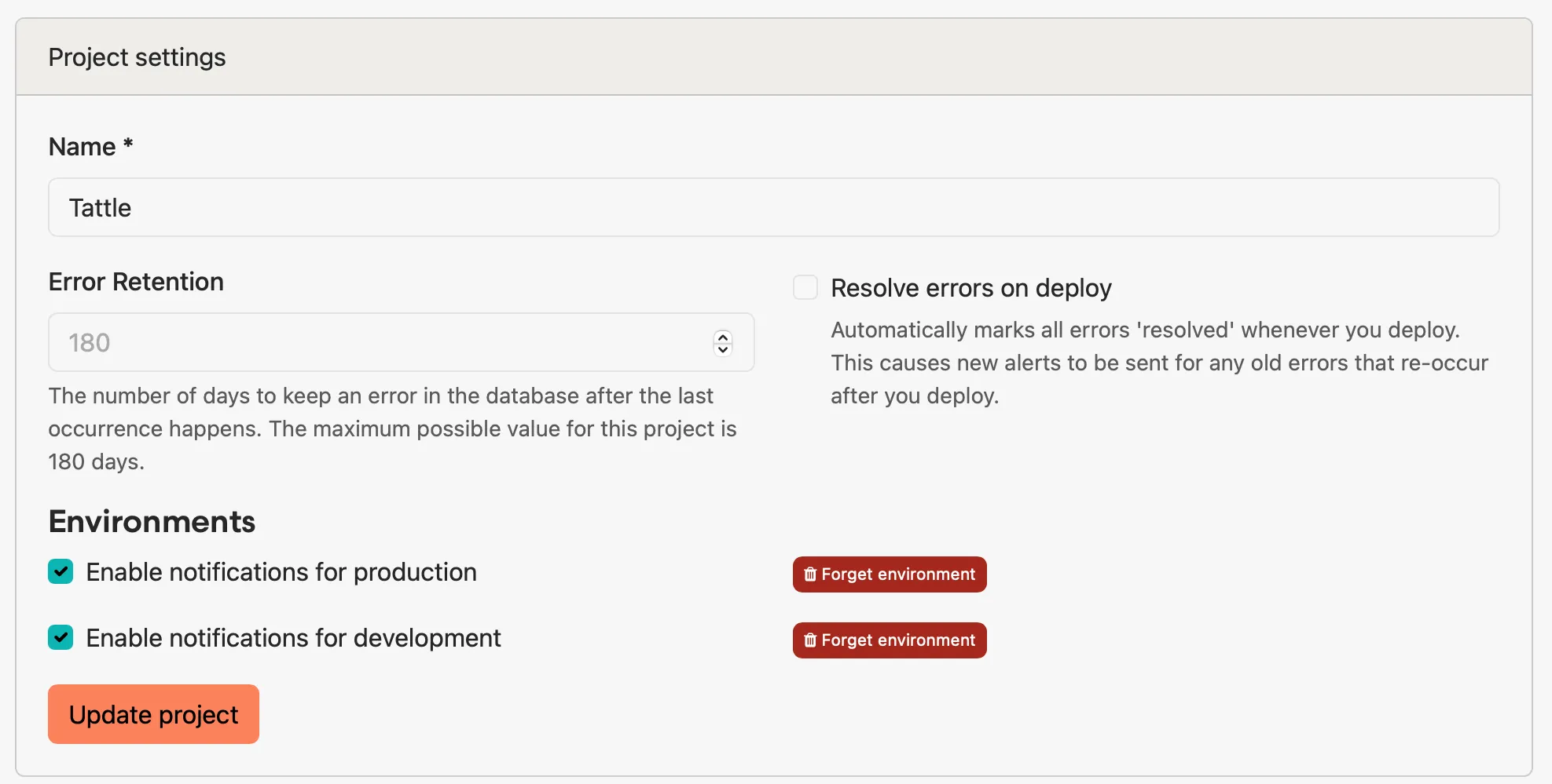 General project settings
