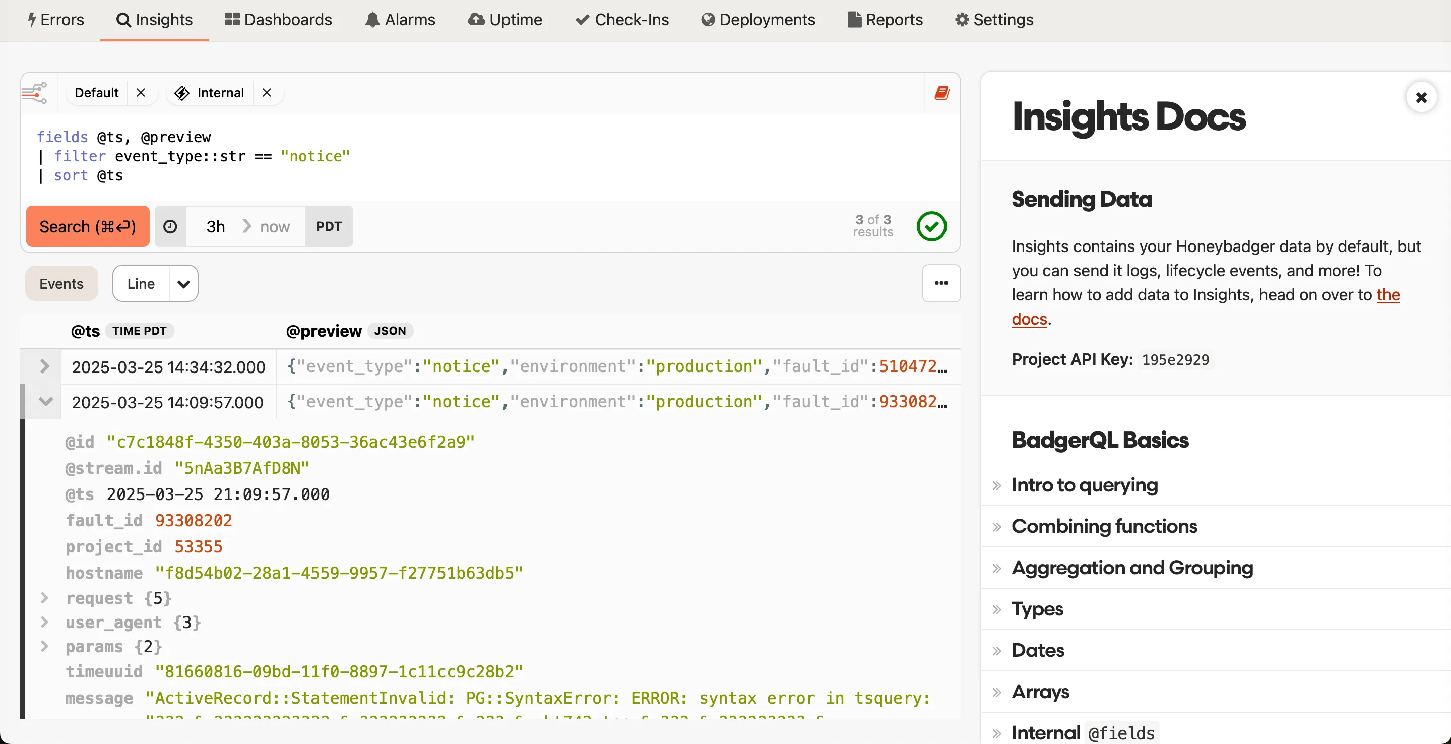 Insights docs in Honeybadger