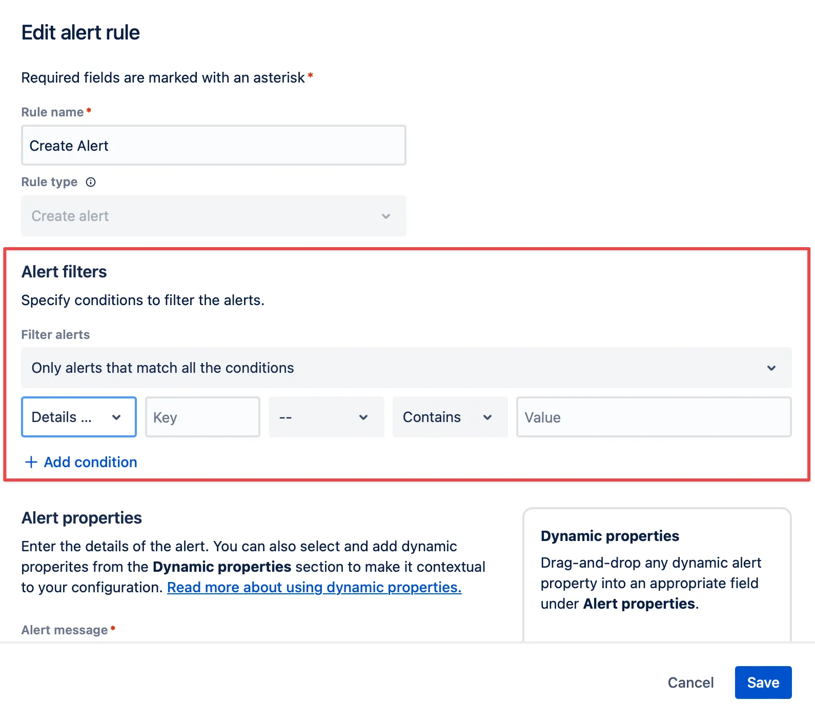 opsgenie alert configuration screen