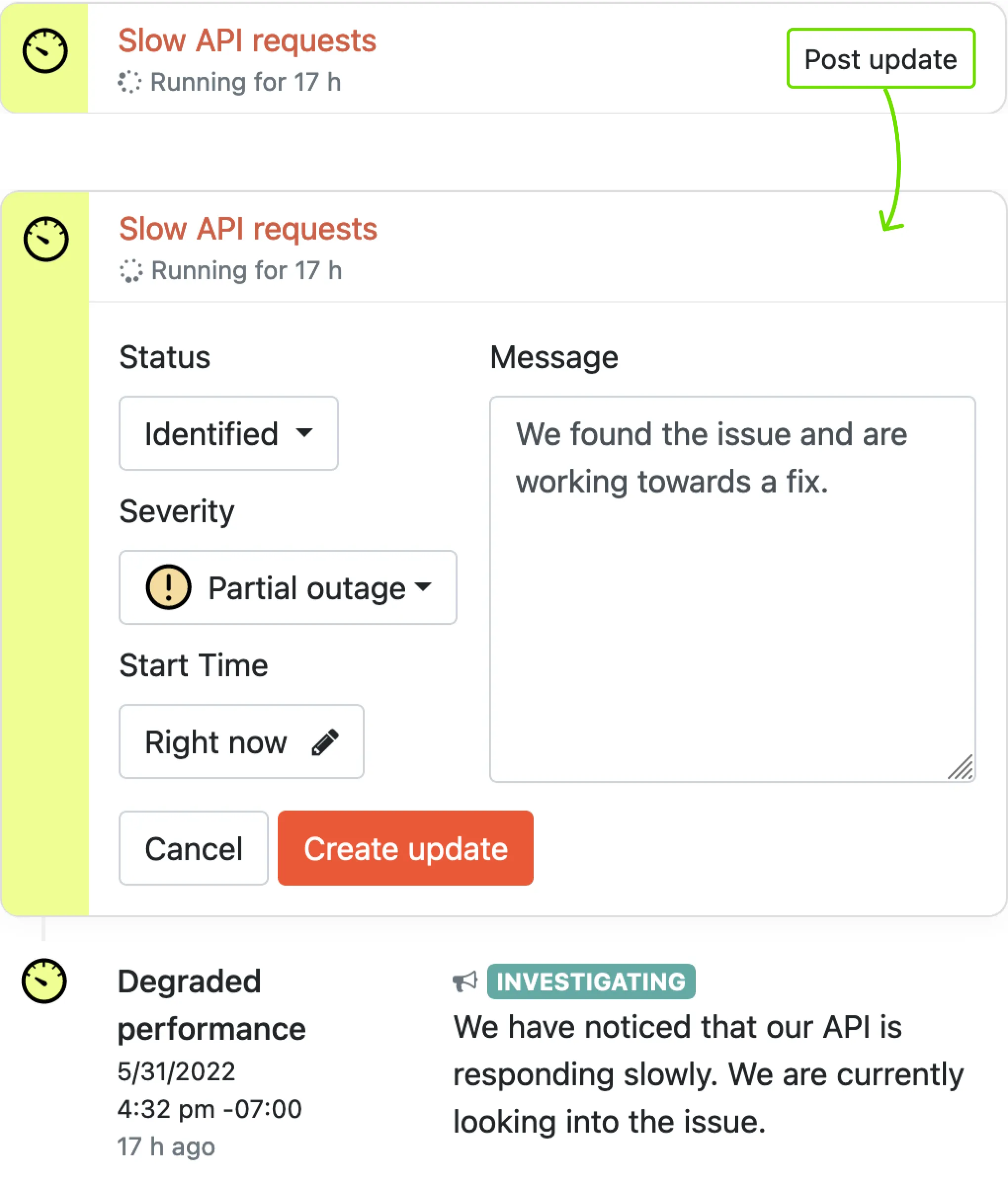 Posting updates interface