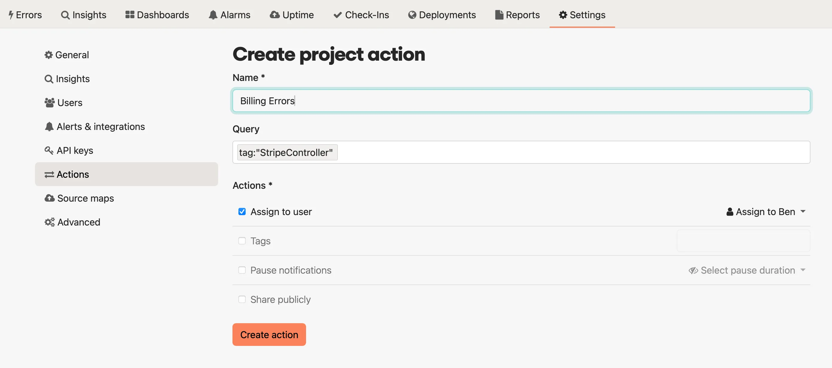 Basic Project Actions setup