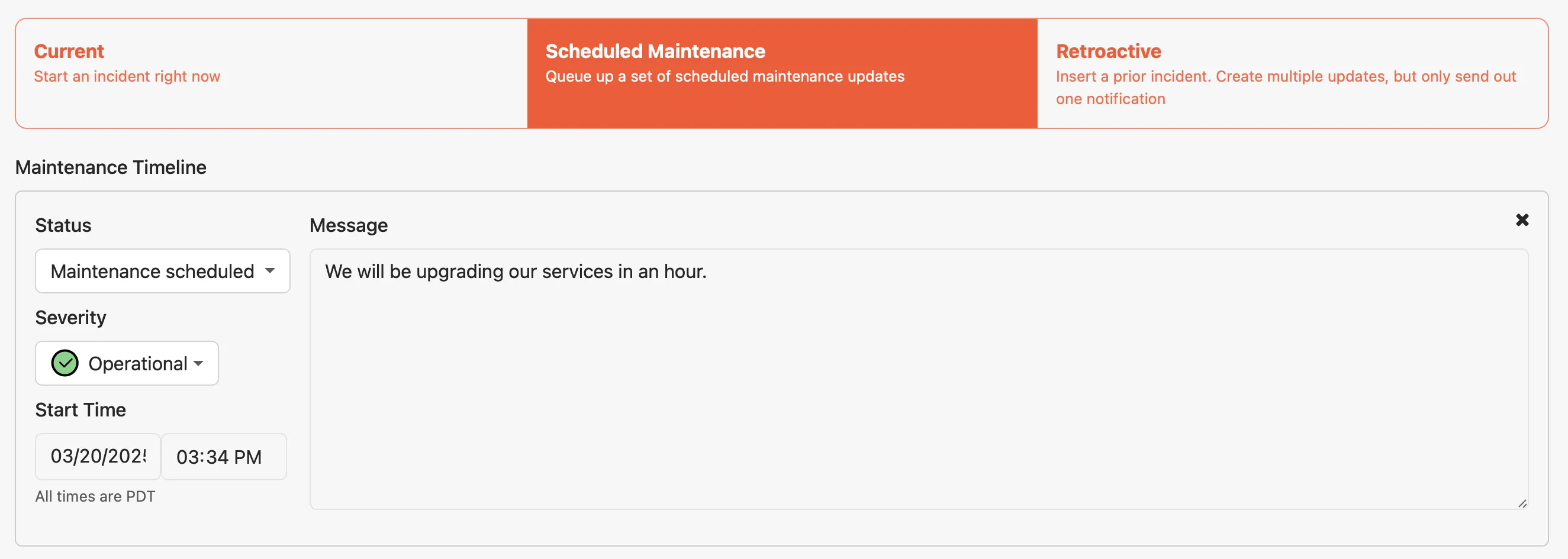 Scheduled maintenance input