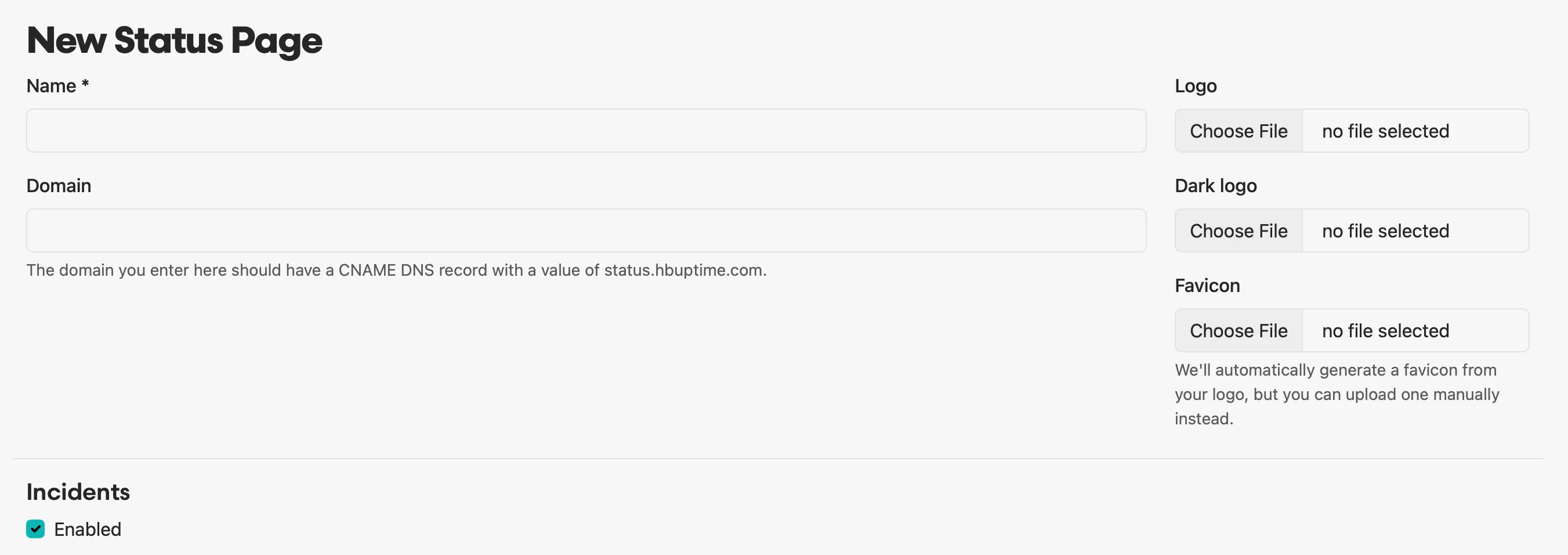 Status page settings