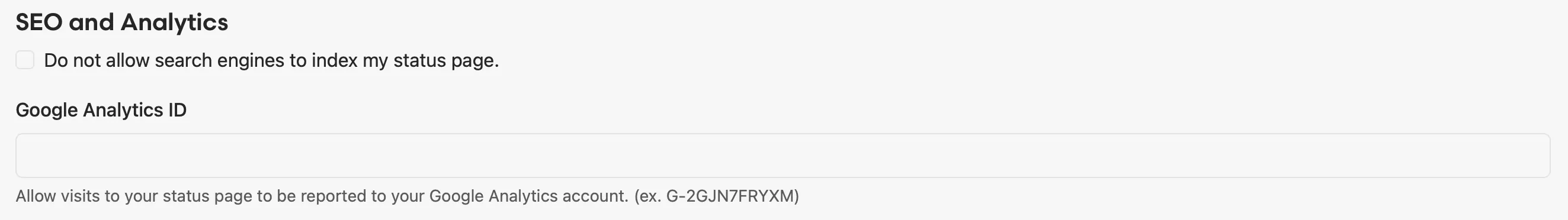 SEO and analytics settings