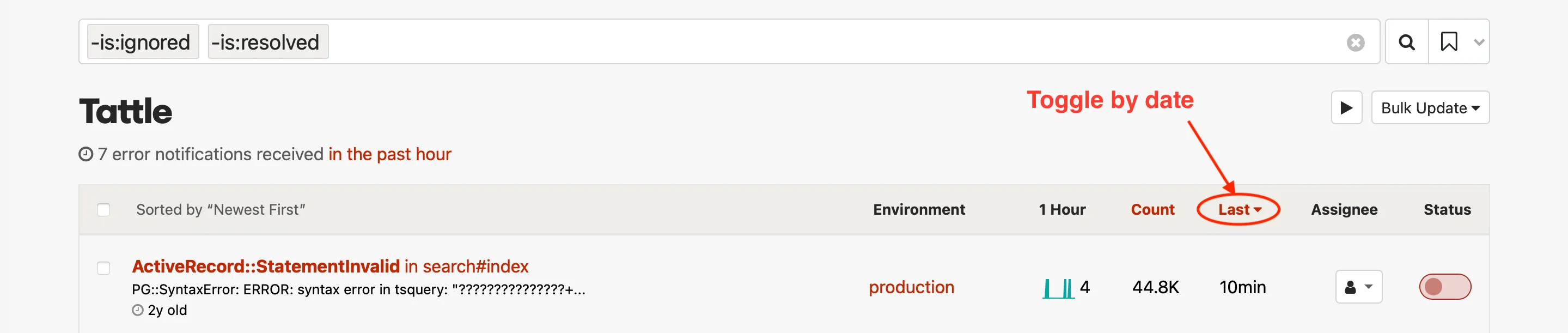Image of sort by date button
