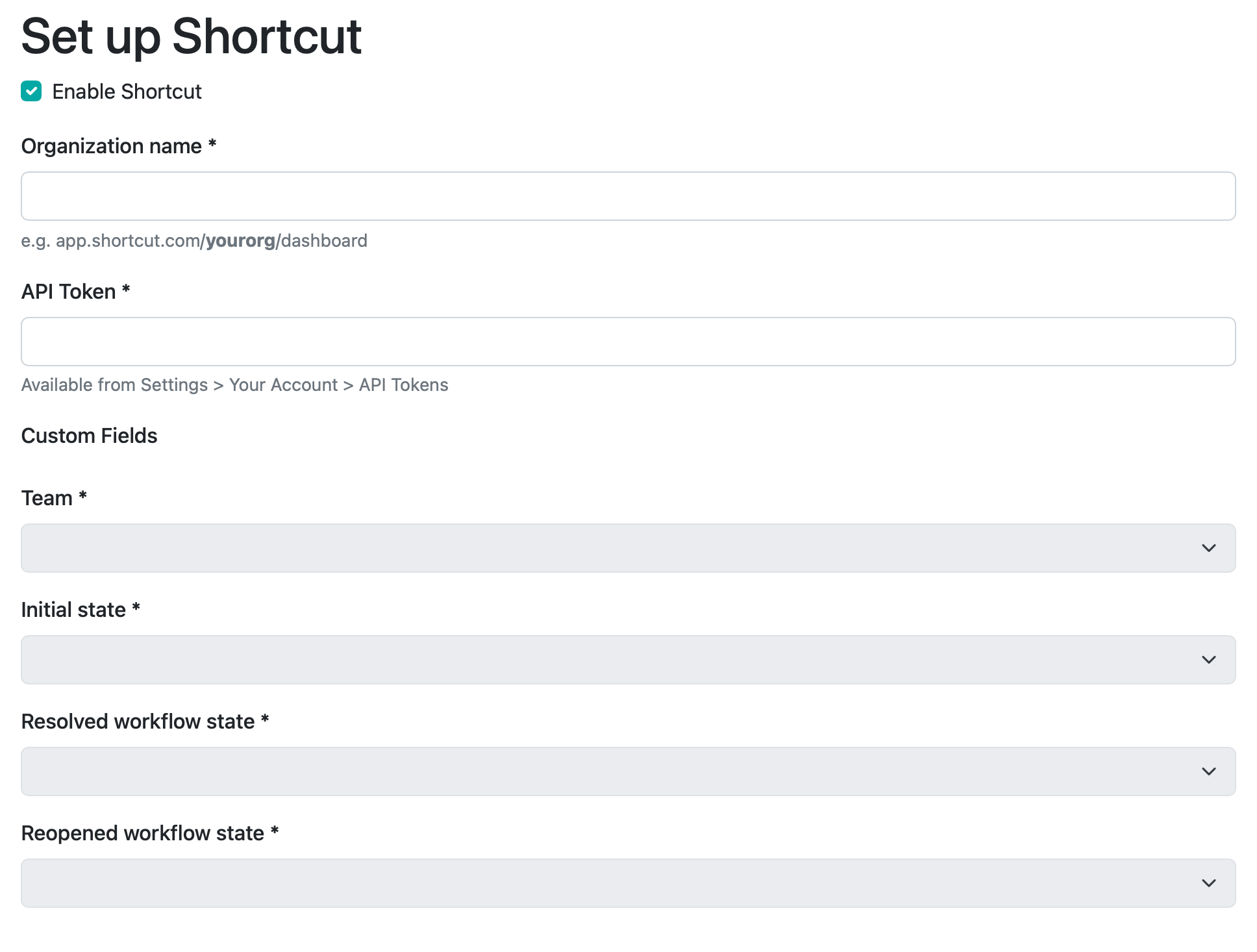 shortcut form